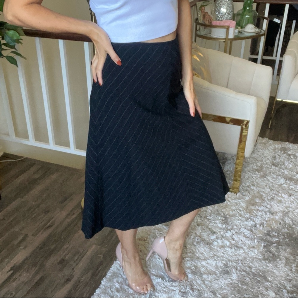 Escada Margaretha Ley Pinstripe Black Wool Knee Length Mid Rise Vintage Flare 12